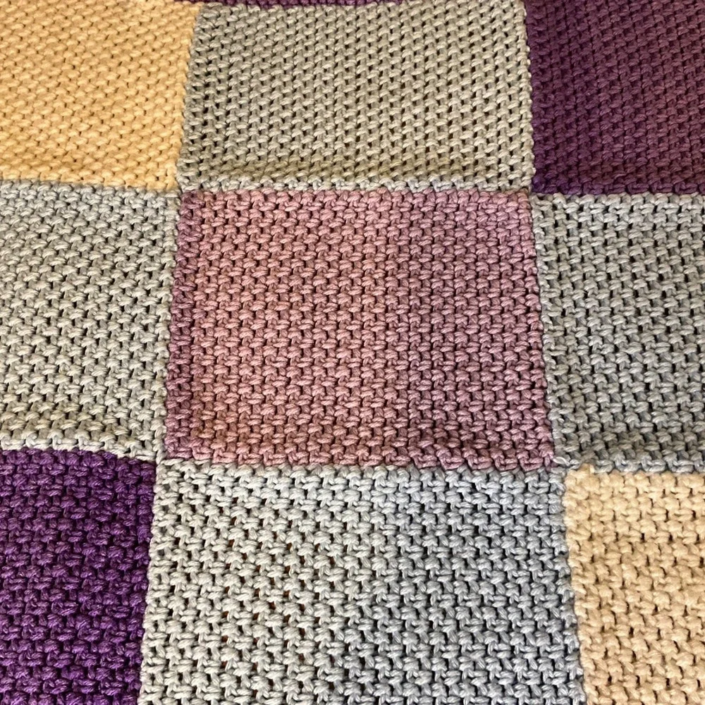 Handmade Patchwork Crochet Blanket Cozy Throw Purple‎ Tan Gray Baby Toddler